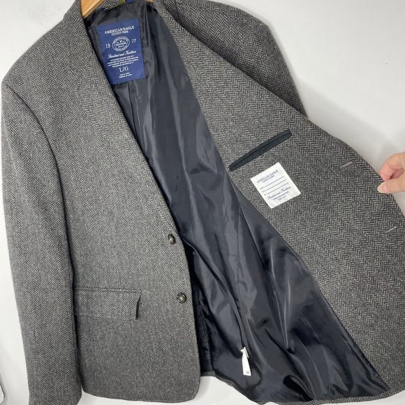 Abercrombie & Fitch Men’s L Wool Blend Herringbone Gray Tweed Blazer - Picture 4 of 15